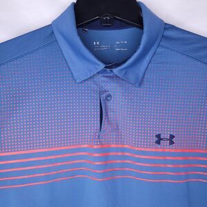 Under Armour Polo Shirt Mens Large Blue Striped Coolswitch Launch HeatGear Loose